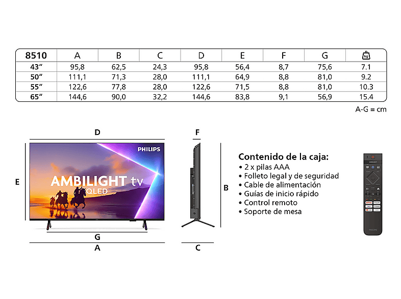 TV QLED 65" PHILIPS en color Negro mate (mod. Ambilight 65PUS8510/12) — foto 13
