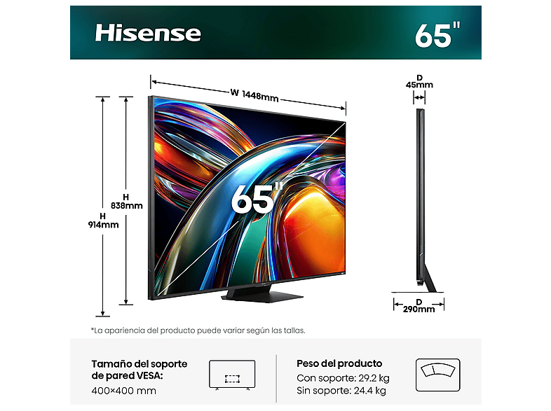 HISENSE TV RGB Mini LED 65" UHD 4K en color Negro — foto 4