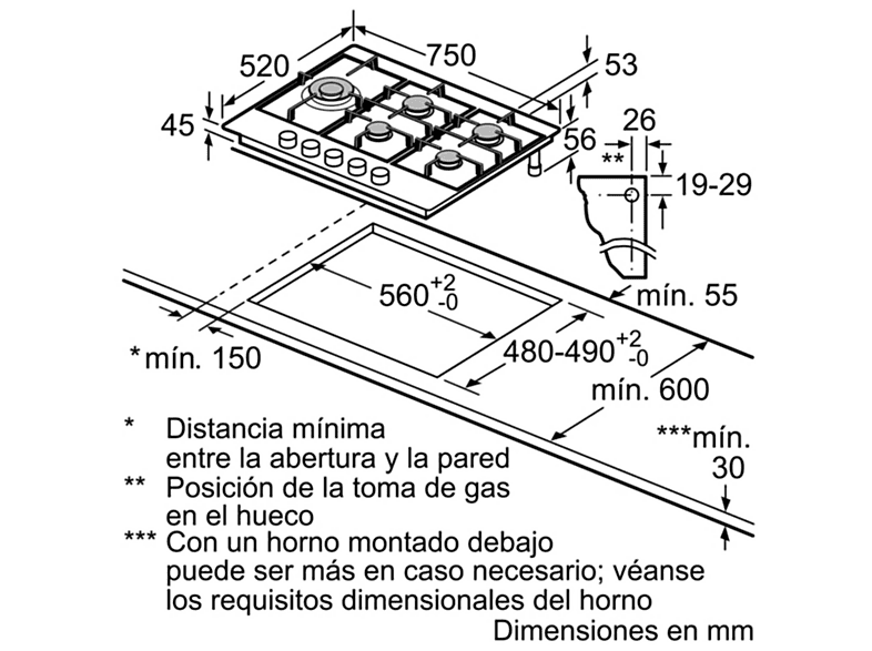 Placa de gas BOSCH con 5 zonas en color Inox — foto 4