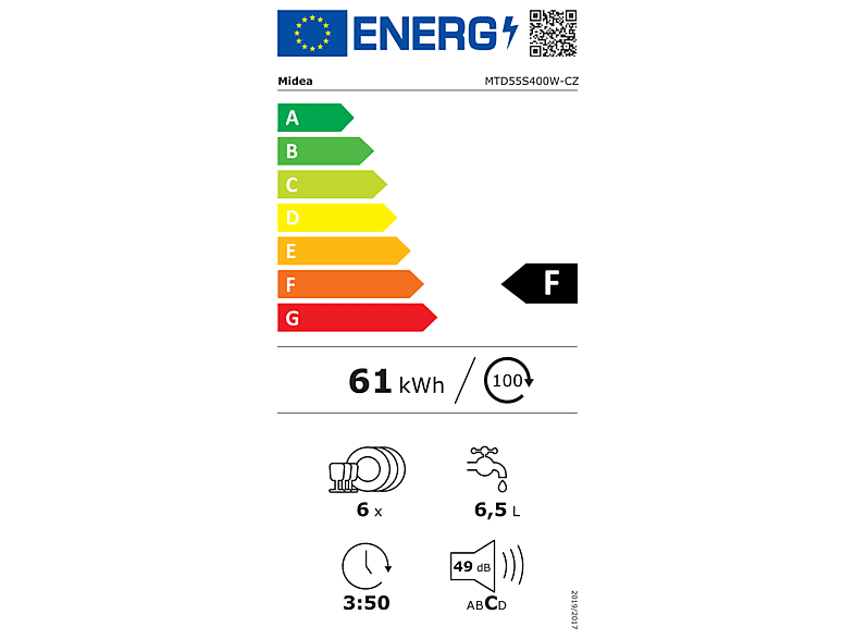 Lavavajillas compacto MIDEA en color Blanco (mod. MTD55S400W-GR) — foto 3